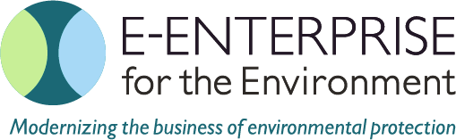 E-Enterprise for the Environment logo with text that says modernizing the business of environmental protection.