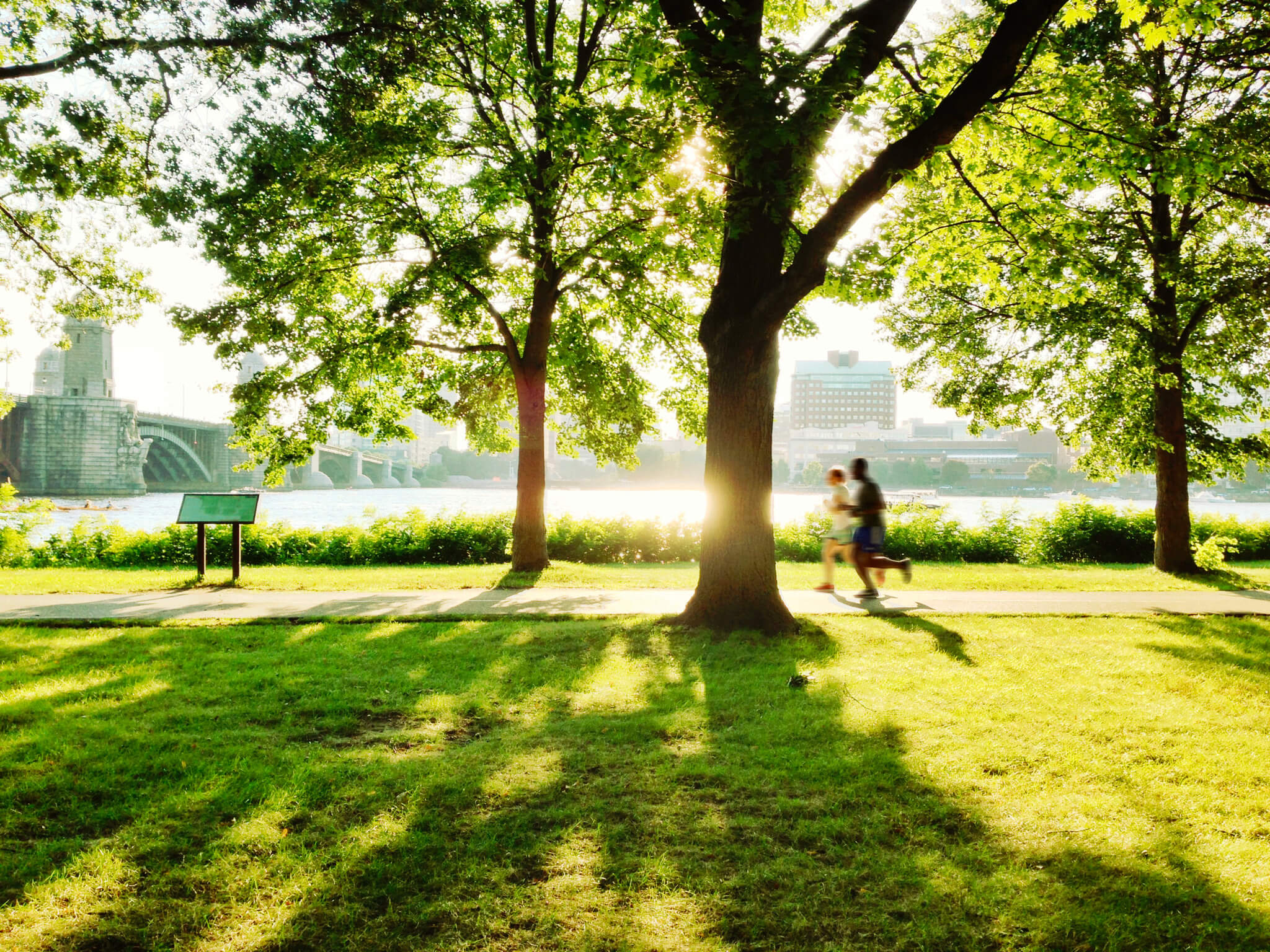 Two runners in a park
