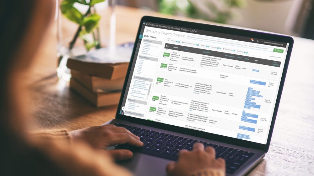 A user looking at the EECIP site on a laptop