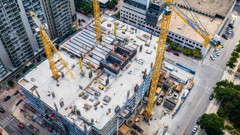 Aerial view of construction of a building in Austin, TX